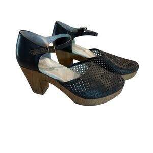 Eric Michael Black Leather Wood Heel Mary Jane Clogs Women’s EU38 US7.5 Portugal